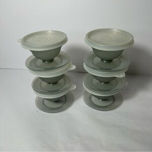 Vintage Tupperware Lot Of 6 Short Pudding Fruit Dessert Sundae Cups Lids Gray